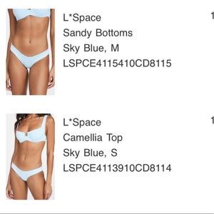 L*Space Sky Blue Camellia Top (S) and Sandy Bottoms (M) - NEW WITH TAGS